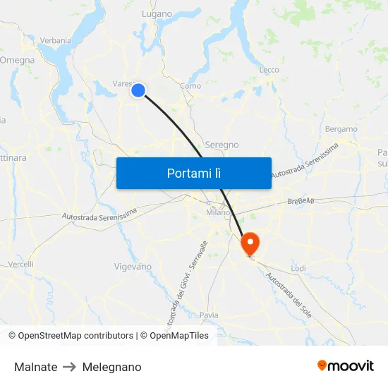 Malnate to Melegnano map