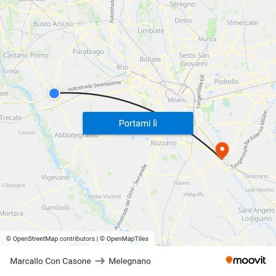 Marcallo Con Casone to Melegnano map