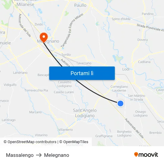 Massalengo to Melegnano map
