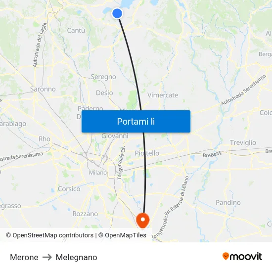 Merone to Melegnano map