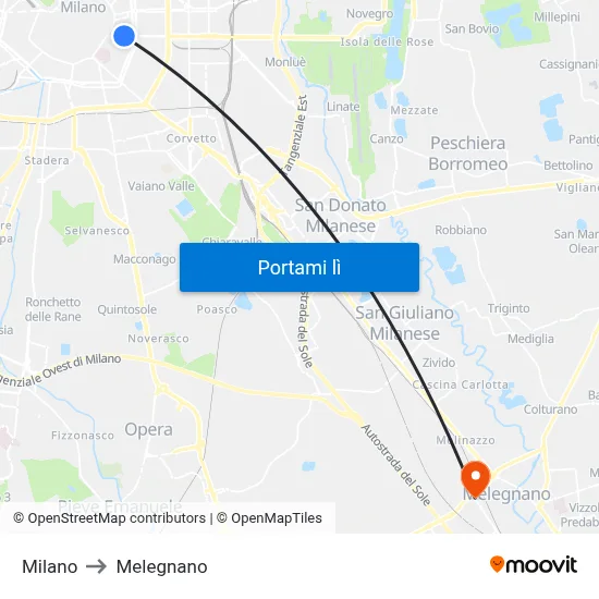 Milano to Melegnano map