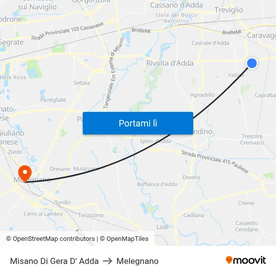 Misano Di Gera D' Adda to Melegnano map