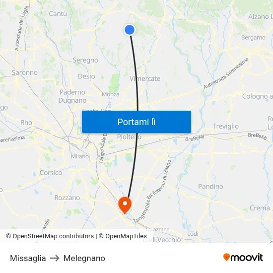 Missaglia to Melegnano map