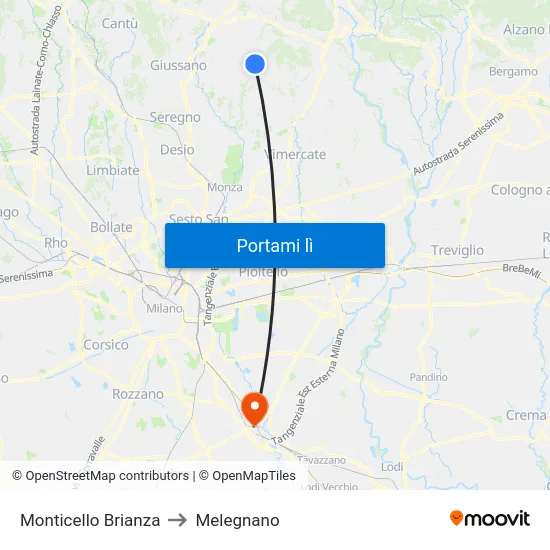 Monticello Brianza to Melegnano map