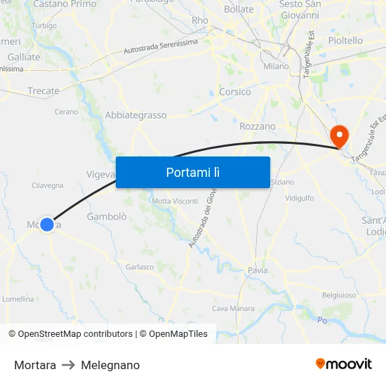 Mortara to Melegnano map
