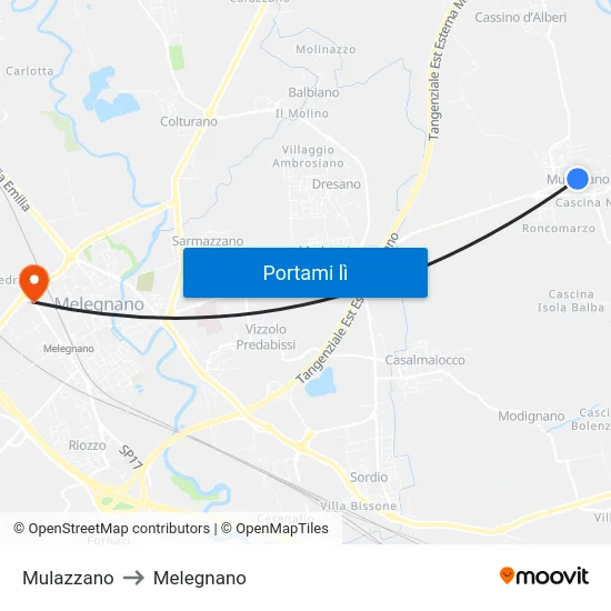 Mulazzano to Melegnano map