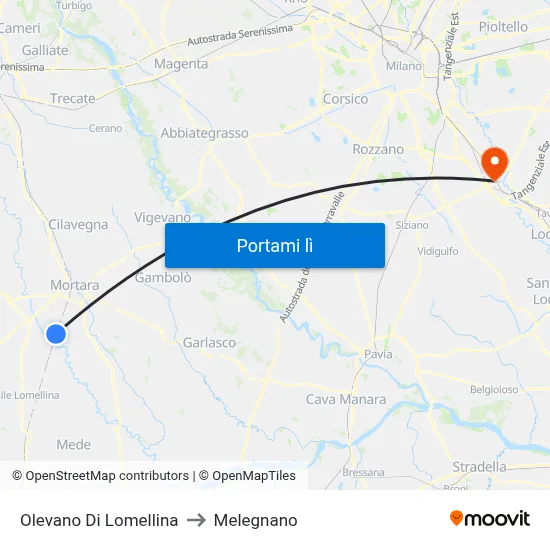 Olevano Di Lomellina to Melegnano map