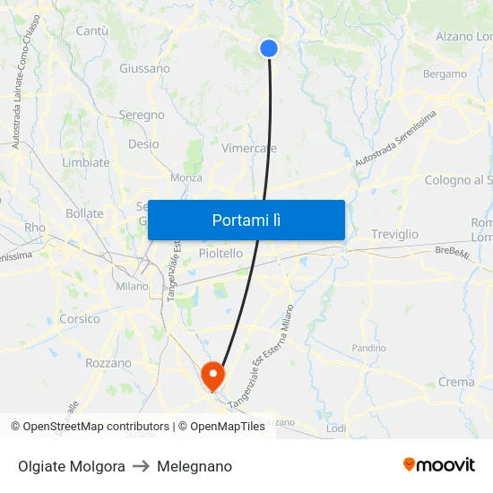 Olgiate Molgora to Melegnano map