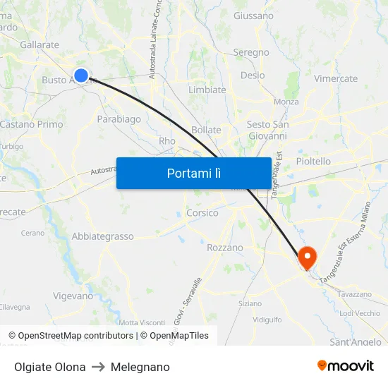 Olgiate Olona to Melegnano map