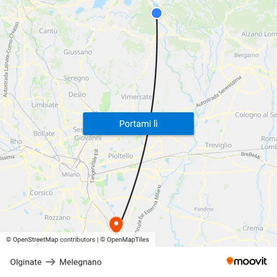 Olginate to Melegnano map