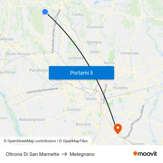 Oltrona Di San Mamette to Melegnano map