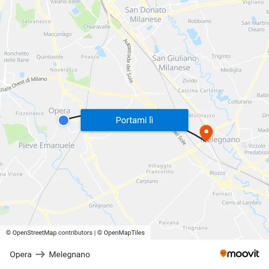 Opera to Melegnano map