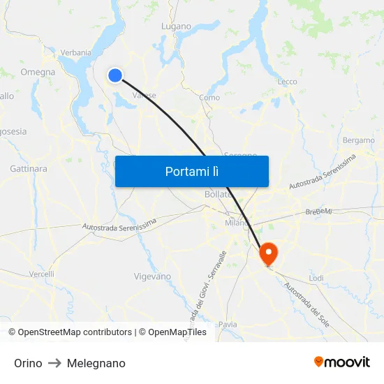 Orino to Melegnano map