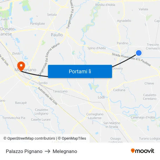 Palazzo Pignano to Melegnano map