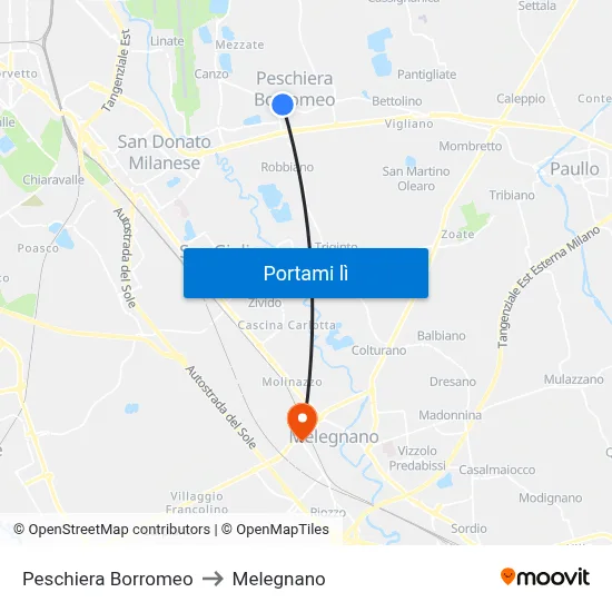 Peschiera Borromeo to Melegnano map