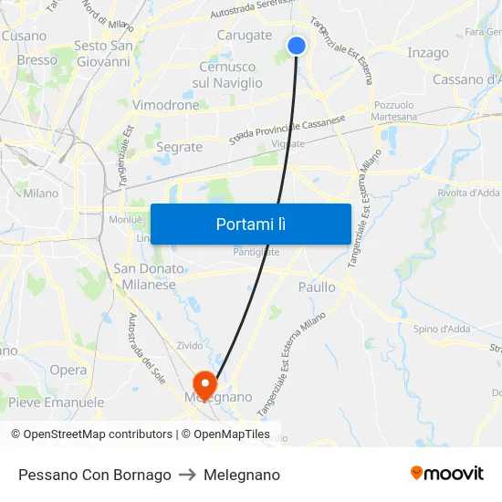 Pessano Con Bornago to Melegnano map