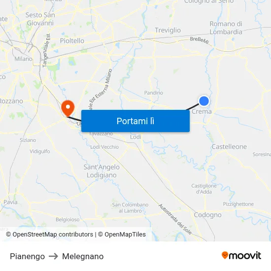 Pianengo to Melegnano map