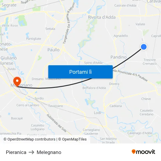 Pieranica to Melegnano map