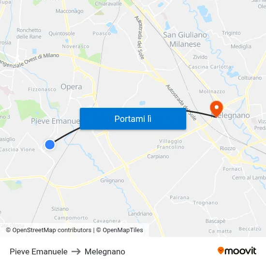 Pieve Emanuele to Melegnano map