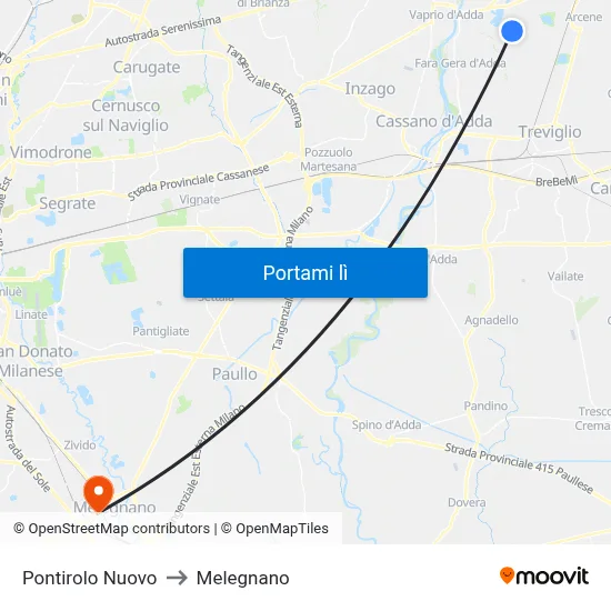 Pontirolo Nuovo to Melegnano map