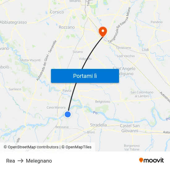Rea to Melegnano map