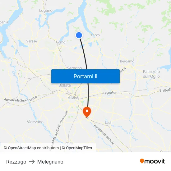 Rezzago to Melegnano map