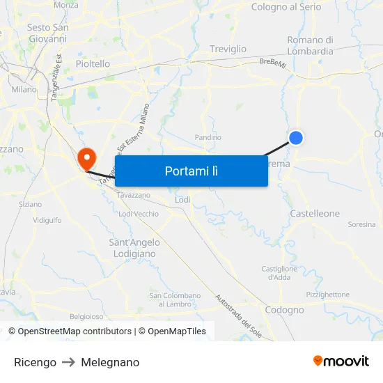 Ricengo to Melegnano map