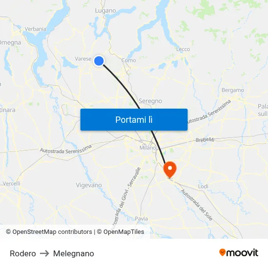 Rodero to Melegnano map