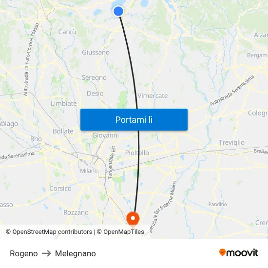 Rogeno to Melegnano map