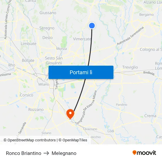 Ronco Briantino to Melegnano map