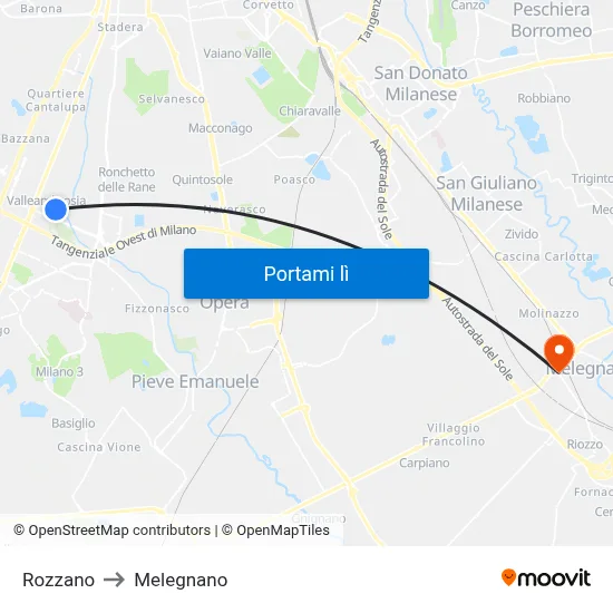 Rozzano to Melegnano map