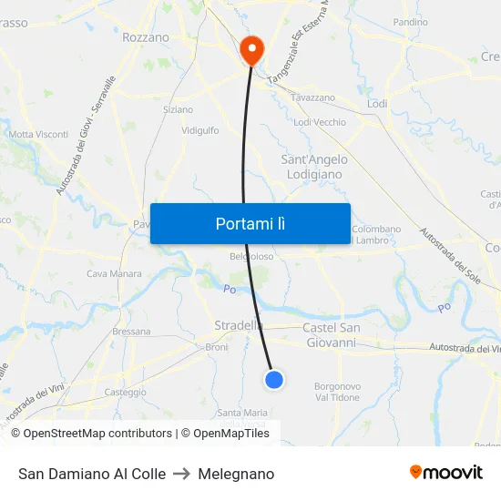 San Damiano Al Colle to Melegnano map