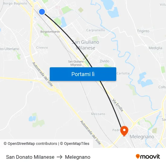 San Donato Milanese to Melegnano map