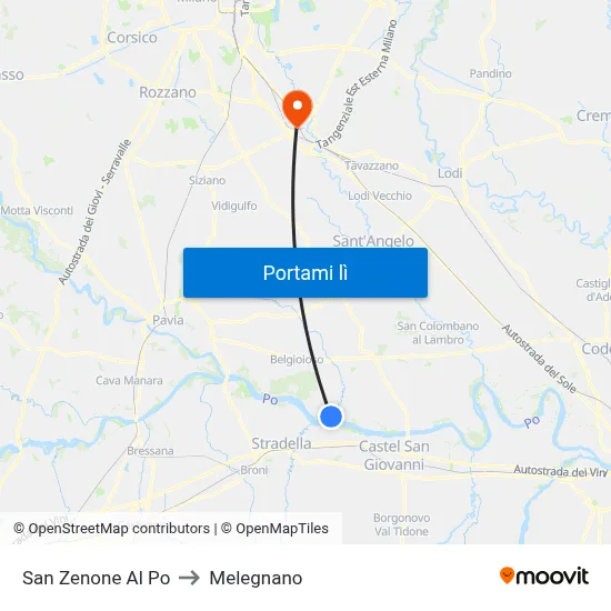 San Zenone Al Po to Melegnano map