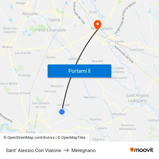 Sant' Alessio Con Vialone to Melegnano map