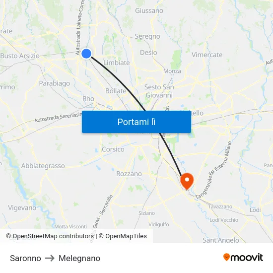 Saronno to Melegnano map