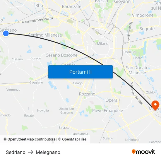 Sedriano to Melegnano map
