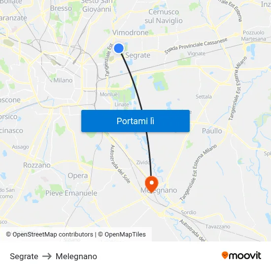 Segrate to Melegnano map