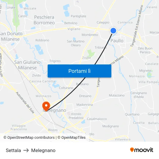Settala to Melegnano map