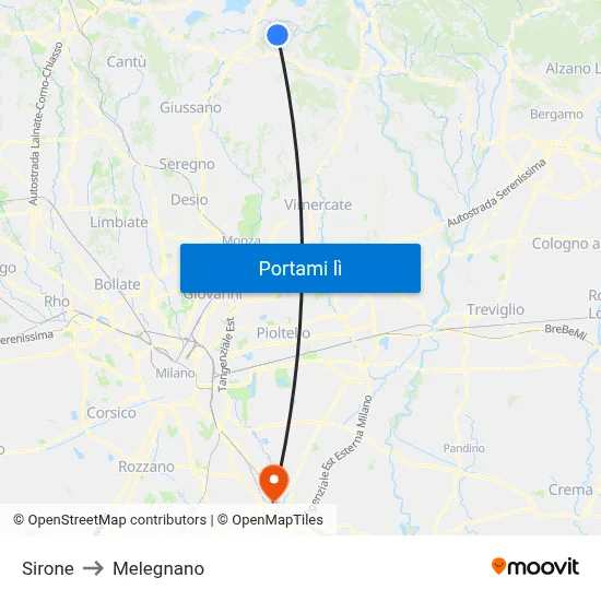 Sirone to Melegnano map