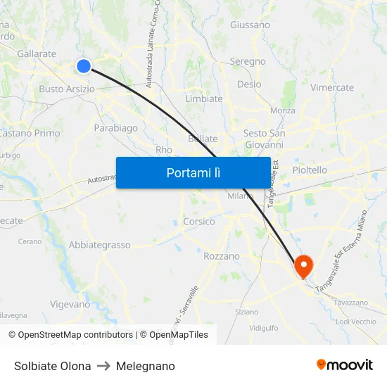Solbiate Olona to Melegnano map