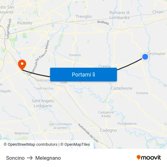 Soncino to Melegnano map