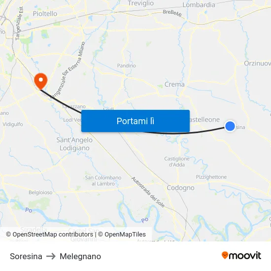 Soresina to Melegnano map
