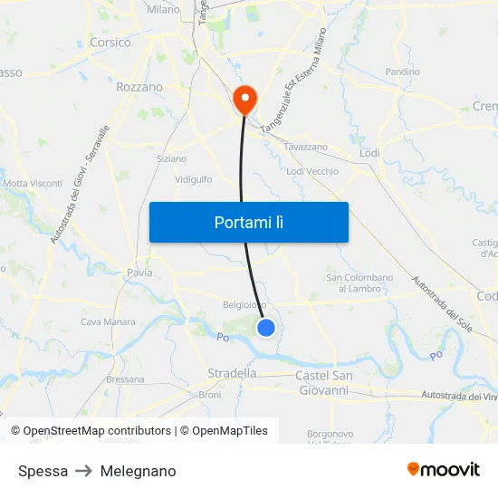 Spessa to Melegnano map