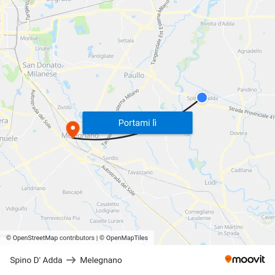 Spino D' Adda to Melegnano map