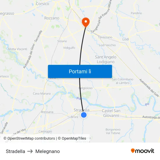 Stradella to Melegnano map