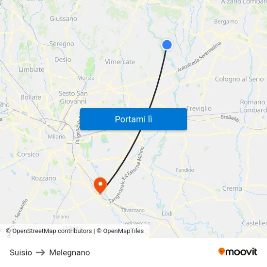 Suisio to Melegnano map