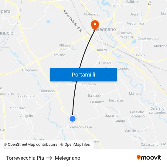 Torrevecchia Pia to Melegnano map