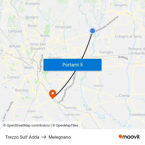 Trezzo Sull' Adda to Melegnano map