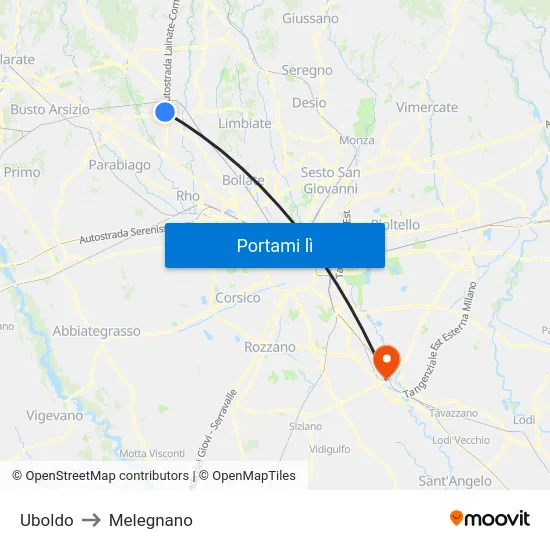 Uboldo to Melegnano map